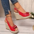 thumbnail image 4 of Rokment Bridal Glitter Rhinestones Bow Platform Wedge Dressy Sandals for Women Elegant Casual Leather Peep Toe Bowknot Espadrilles Chunky High Heel Wedding Slingback Dress Summer Shoes Red Size 7, 4 of 7