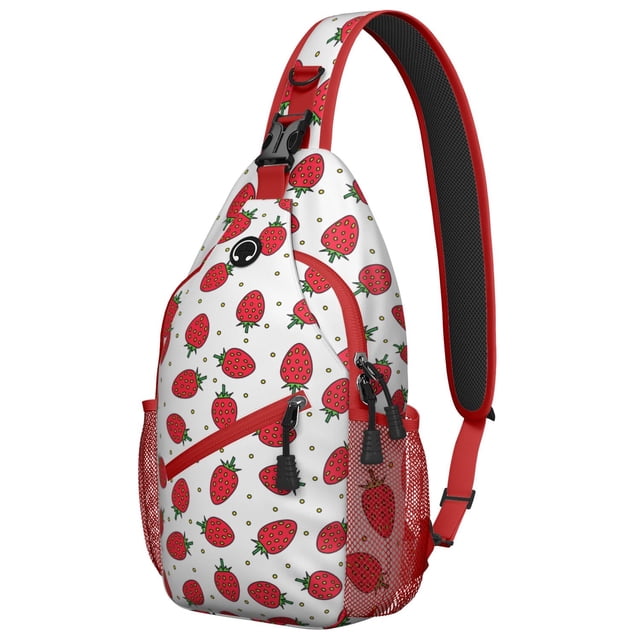 Sac Bandoulière à Imprimé de Baies Rouges Sucrées pour Voyage et Activités de Plein Air, Sac à Dos à Bandoulière Léger et Tendance avec Rangement à Étages pour Essentiels