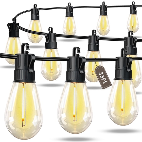 Licoopr 33FT Waterproof S14 LED Outdoor String Lights, 10 1 Shatterproof Bulbs Connectable Patio Lights for Garden