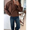 thumbnail image 6 of Women'S Cropped Trench Coat Double Breasted Lapel Collar Short Jacket Long Sleeve Fall Winter Outerwear Brown L, 6 of 9