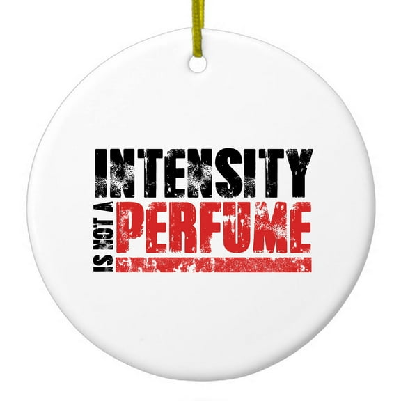 DistinctInk Hanging Ceramic Christmass Tree Ornament with Gold String - Great Gift / Present - 2 3/4 inch diameter - Intensity Isn't A Perfume