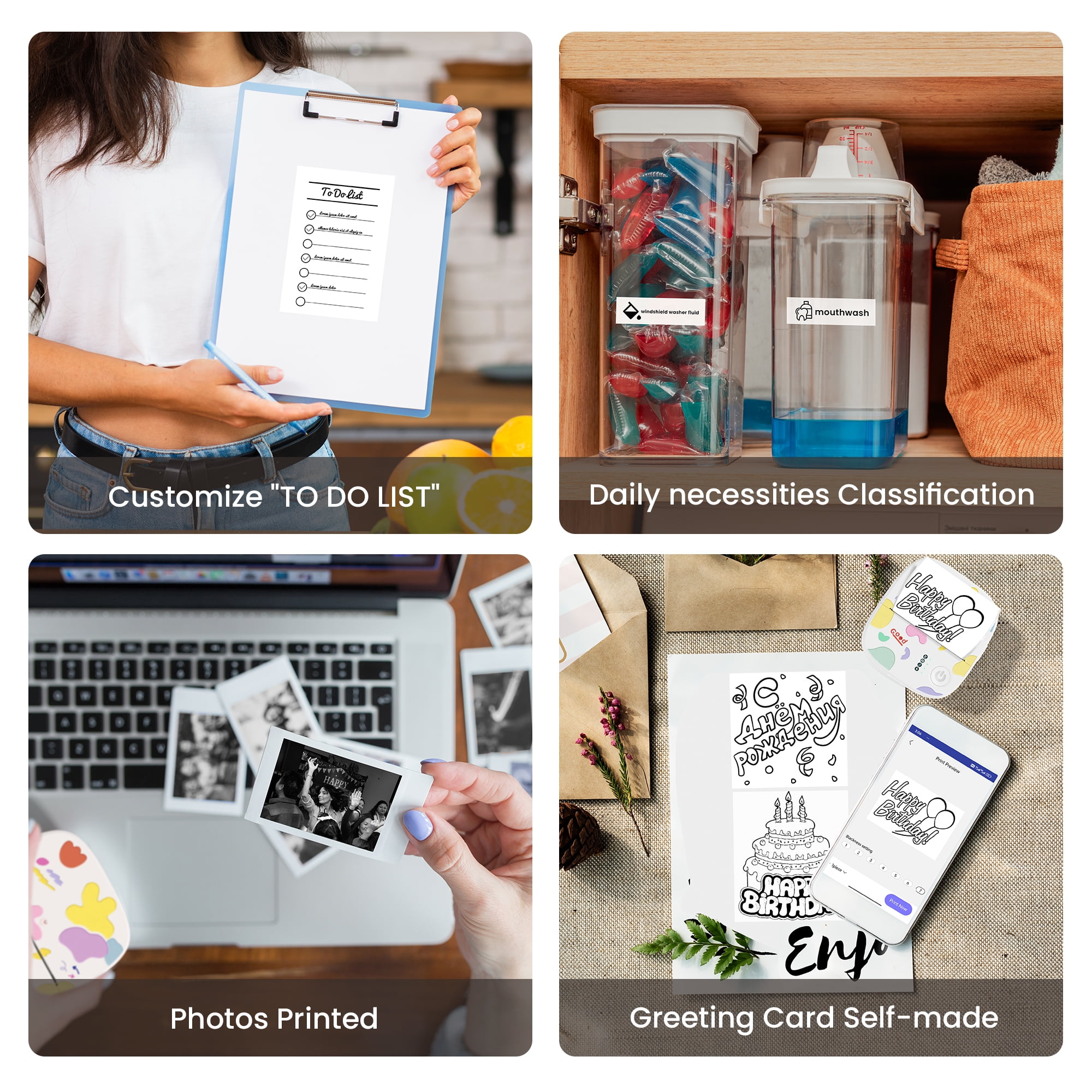 Mini Portable Sticker Printer XenGro, Mini Thermal Printer with 4 Rolls Paper, Bluetooth Inkless Printpods, Pocket Label Maker Suitable for Creative Kids DIY, Diaries, Photos, Study Notes