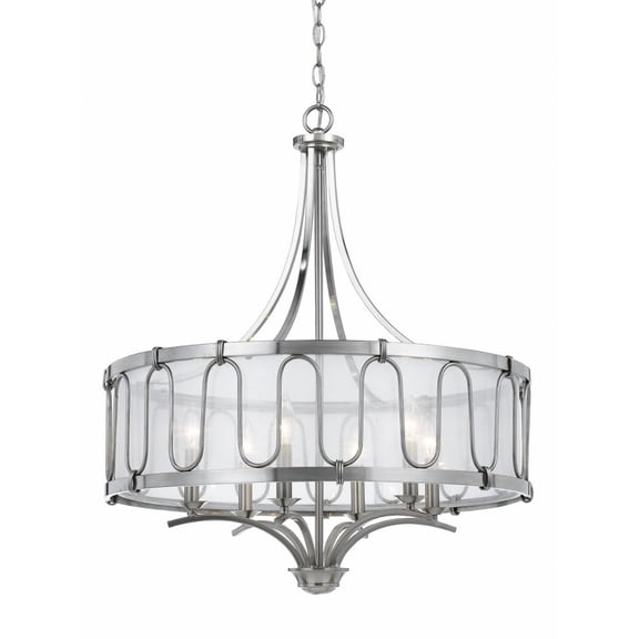 Cal Lighting Vicenza 6-Light Chandelier with Organza Shade in Brushed Silver