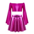 thumbnail image 2 of TSSOE Kids Girls Long Flare Sleeve Off-Shoulder Metallic Crop Top with Shiny Ruffle Skirt for Birthday Party Dance Performance Hot Pink 8, 2 of 4