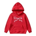 thumbnail image 3 of Gelikeya Hoodies for Girls Bowknot Graphic Print Oversized Pullover Tops Long Sleeved Casual Hooded Sweatshirts 3-14Y (Red, 6-8 Years), 3 of 8