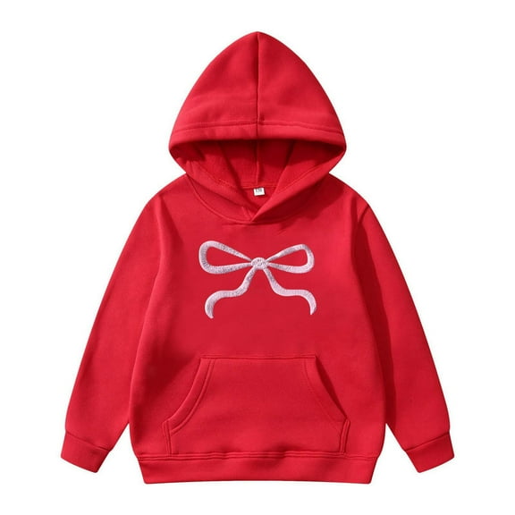 XEGLSBU Hoodies for Girls 14-16 Cute Children's Long Sleeved Hoodie With Printed Bow Tie Red Size 8-10Years
