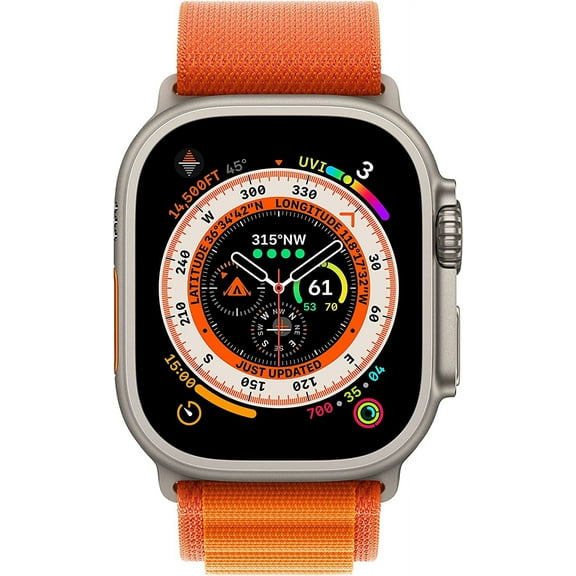 Restored Apple Watch Ultra [GPS   Cellular 49mm] Smart Watch w/Rugged Titanium Case & Orange Alpine Loop Medium (Refurbished)