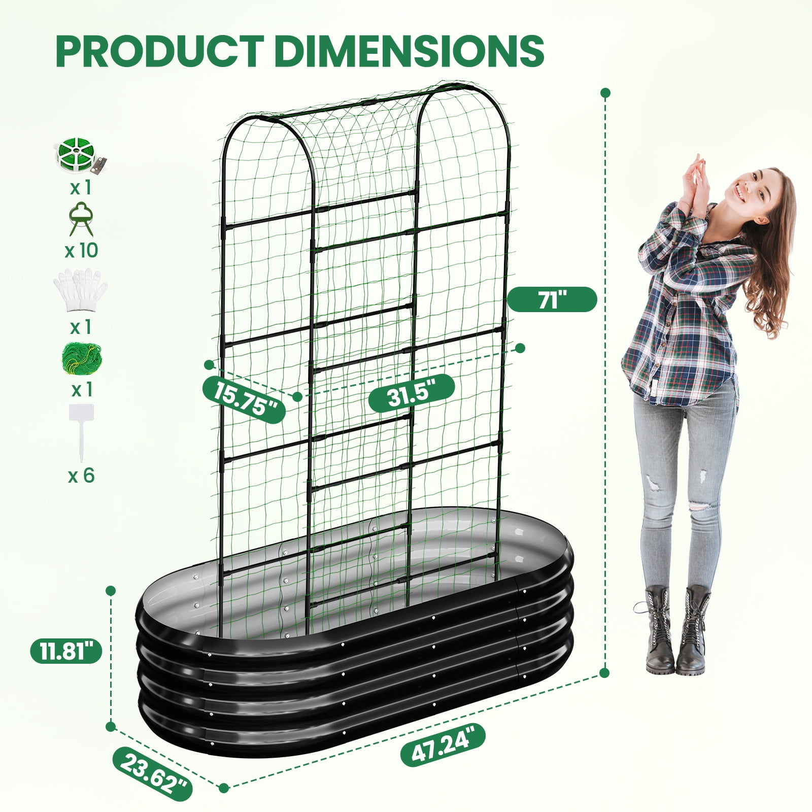 MOPHOTO 71inch Raised Garden Bed Arched Trellis Galvanized Planter Backyard Box Outdoor for Gardening,Climbing Vegetables,Plants,Flowers(Black)