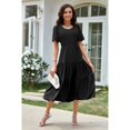 thumbnail image 5 of ROSE ROUND Summer Dresses For Women Casual V Neck Sundress Smocked Tiered Midi Dress Flutter Flowy Solid Short Sleeve Dress （Black，S), 5 of 6