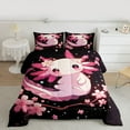 thumbnail image 3 of Homewish Cartoon Animal Axolotl Full Size Comforter Sets,Sakura Cherry Blossom Bedding Comforter Set,Pink Black Bedding Sets,For Teens,Microfiber Bedroom Decor Reversible,3pcs, 3 of 9