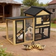 thumbnail image 6 of Weatherproof Duck Coop and Wire Mesh Run,Wooden Backyard Duck Condo with Nesting Box,Indoor Rabbit Hutch with Tray,46.9",Yellow, 6 of 10