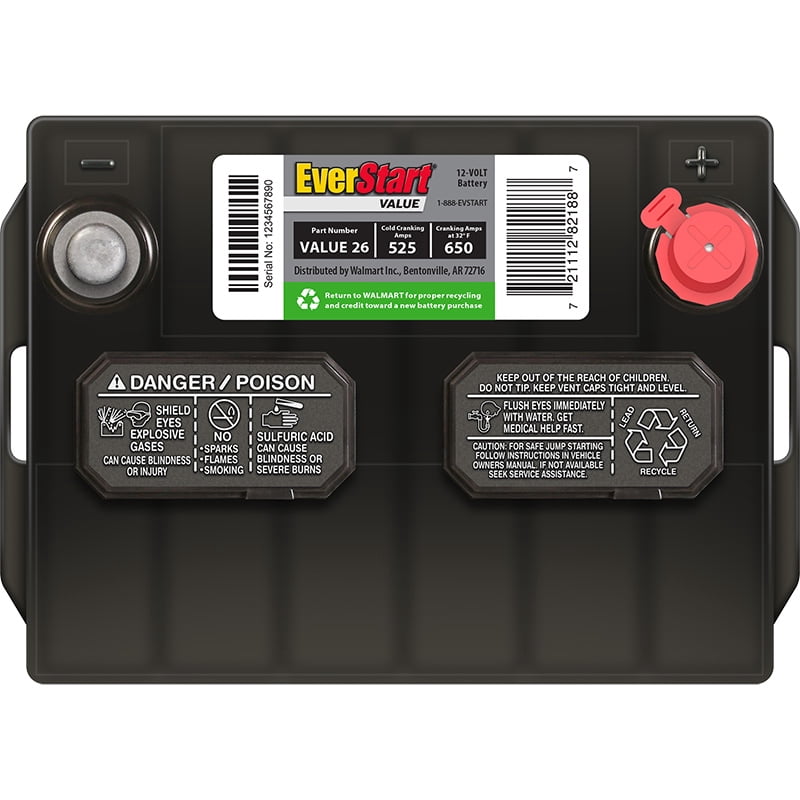 EverStart Value Lead Acid Automotive Battery, Group Size 26 (12 Volt / 525 CCA)