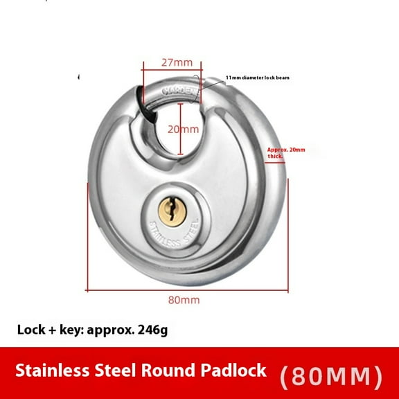 Disc Lock for Storage Unit 80mm, Stainless Steel Keyed Padlock with Keys, Outdoor Waterproof Storage Lock for Storage Locker, Shed, Gate, Fence, Heavy Duty Discus Keyed Pad Lock