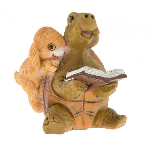 Estatua de animal regalo DIY decoración en maceta figuras en miniatura escultura de resina para Libro Tortuga Rabblt