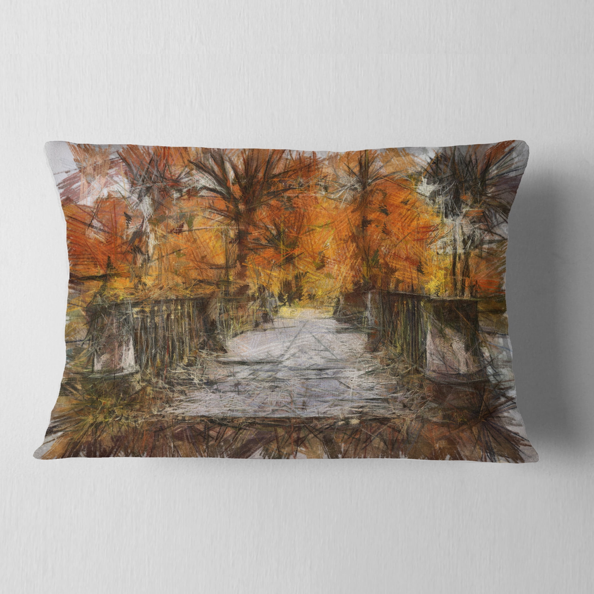 Designart Beautiful Watercolor Autumn Forest - Landscape Printed Throw Pillow - 12x20
