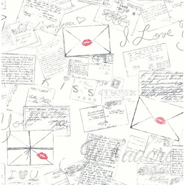 Seabrook Designs PS I Love You Unpasted Wallpaper Metallic Silver & Pink