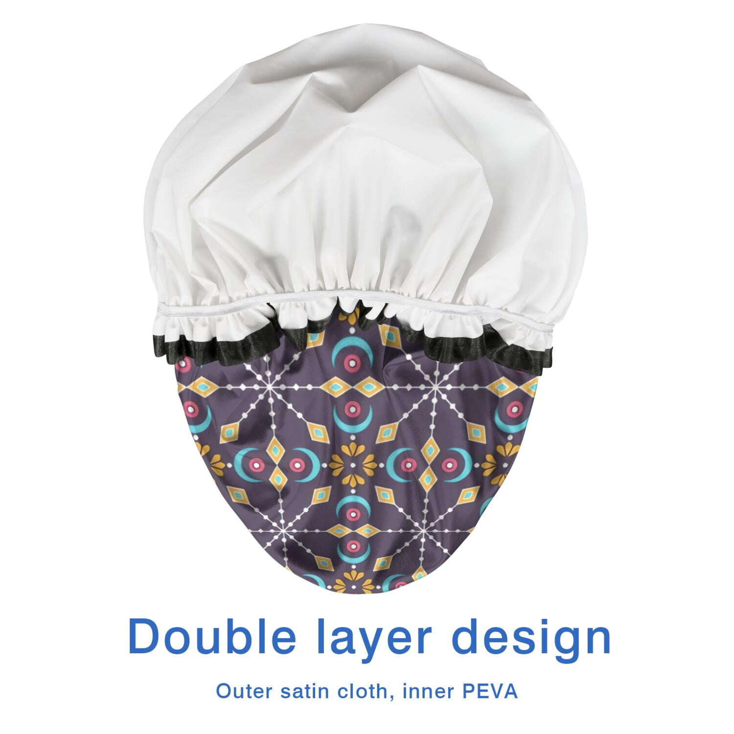 Shower Caps,Multicolor Ethnic Geometric Pattern Waterproof Shower Cap for Women 4 Pieces,Double Reusable Hair Cover for Shower PEVA Elastic Stretch Hem