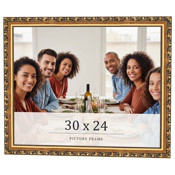 30x24 Frame Black & Gold Solid Wood Picture Frame Width 1.125 Inches | Interior Frame Depth 0.375