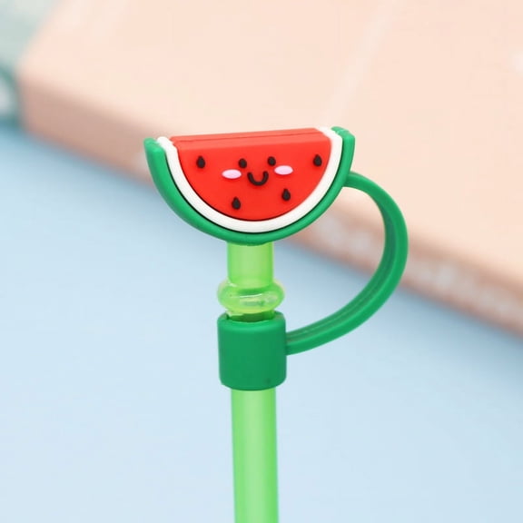 WHAMVOX 10pcs Cute Watermelon Silicone Straw Lid Cover Reusable Straw Cap Stopper Decorative Drinking Straw Tips Accessories For Tumblers