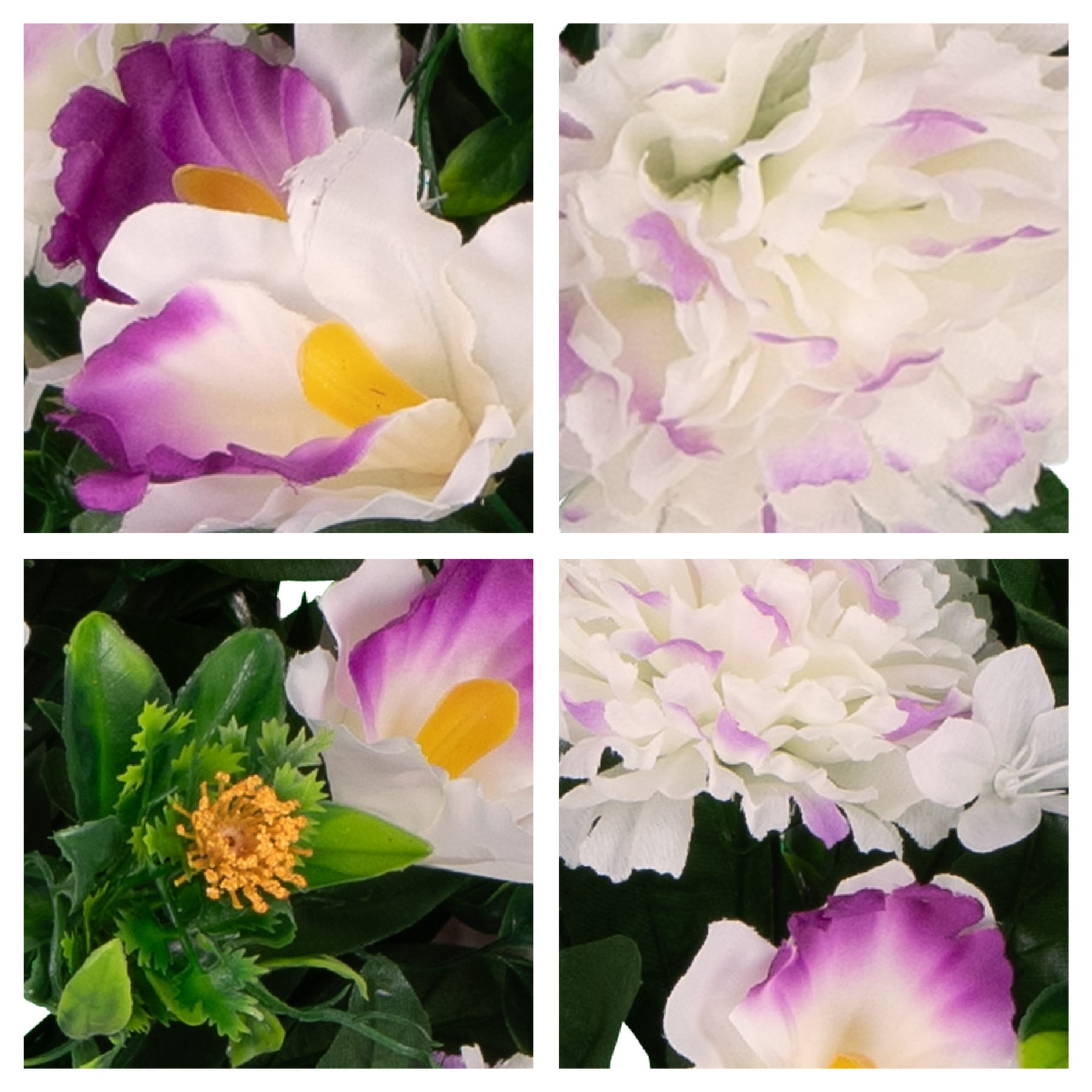 Sympathy Silks Artificial Cemetery Flowers - White and Purple Carnation and Alstroemeria - Saddle for Headstone
