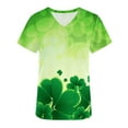 thumbnail image 3 of EGNMCR Womens St. Patrick's Day Nursing Scrub Tops Irish Printed Short Sleeve Gnome Green Working Uniform V Neck Workwear Blouse T-shirt, 3 of 4