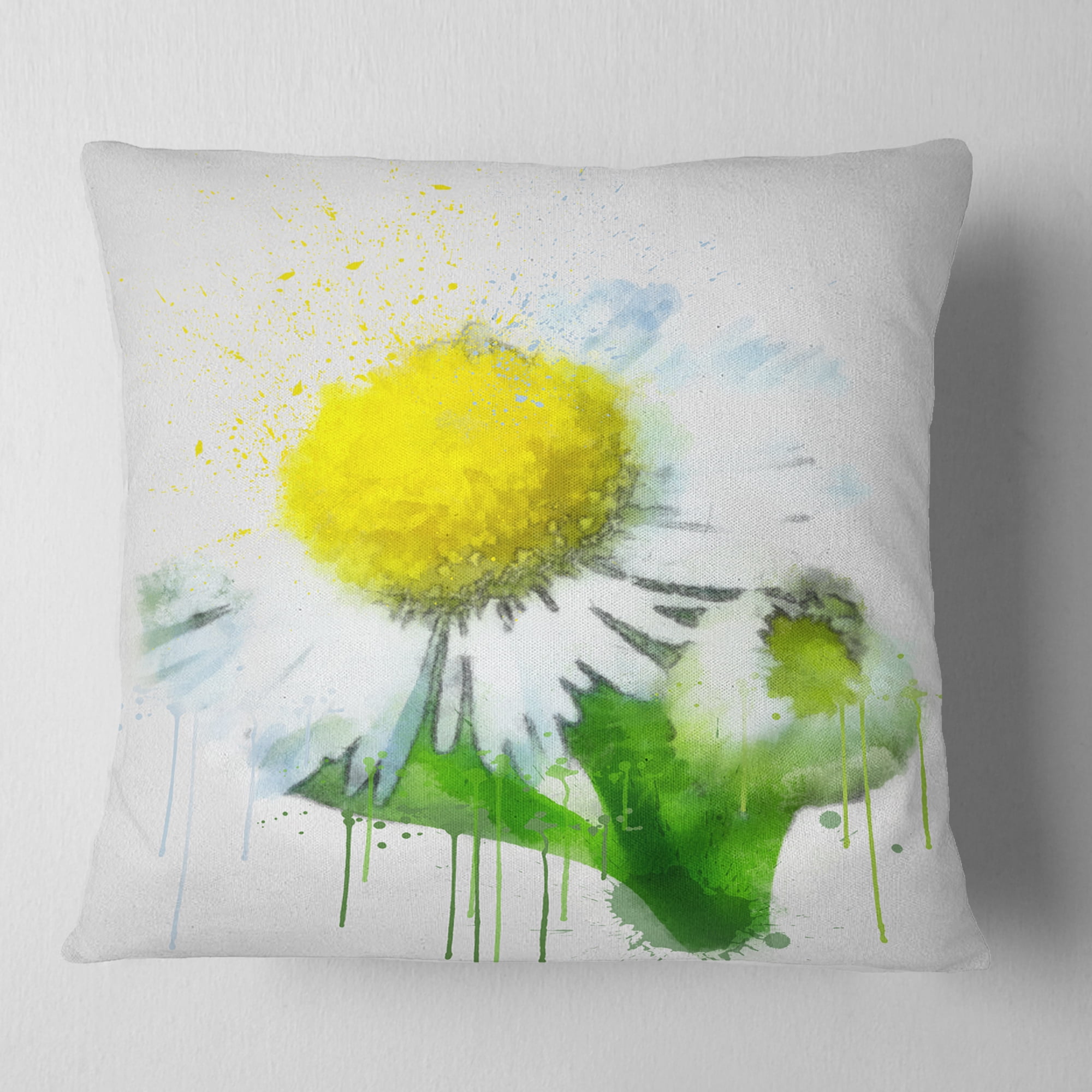 Designart Yellow Chamomile Sketch Watercolor - Floral Throw Pillow - 16x16