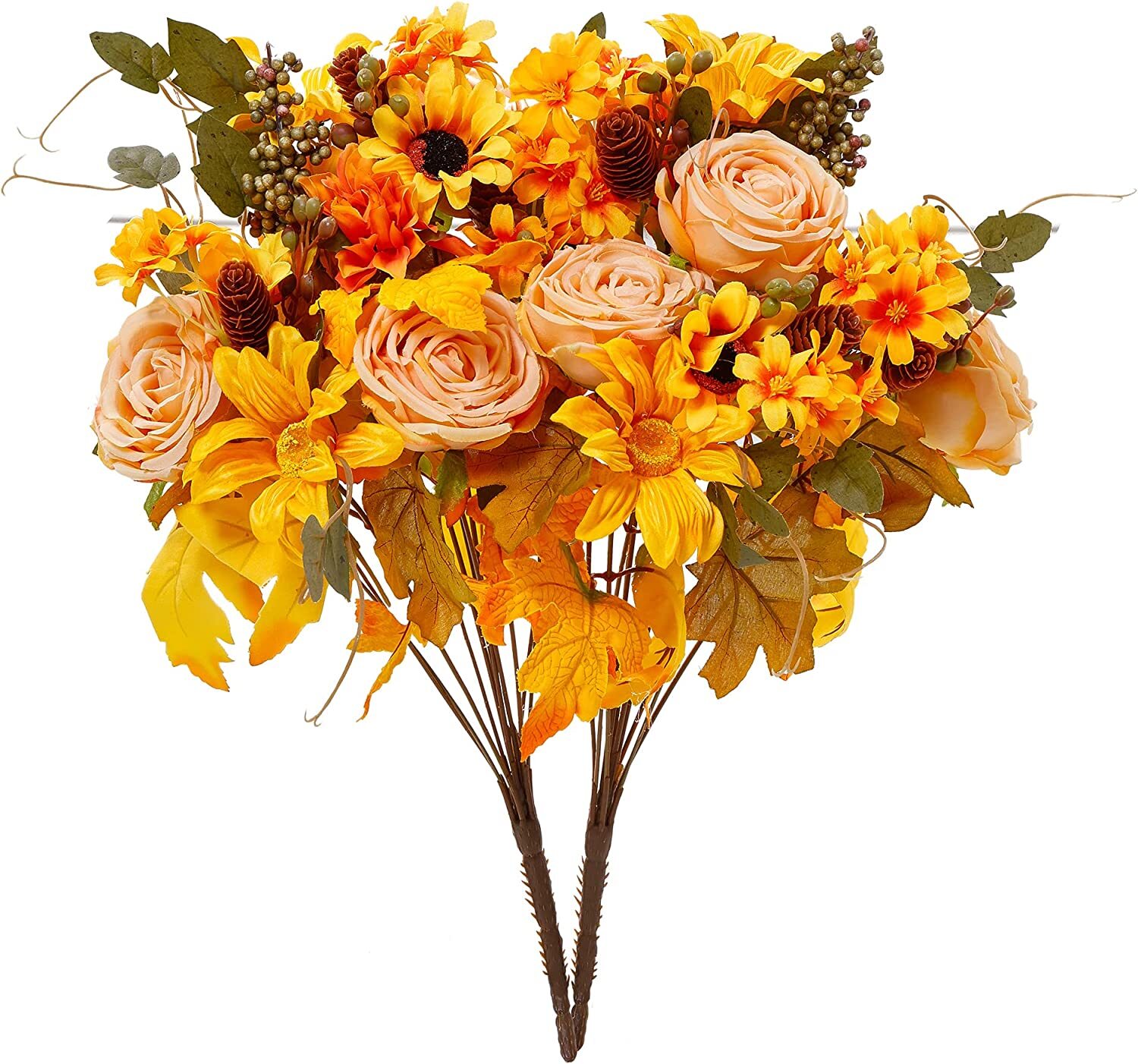 2 Pcs Golden Fall Artificial Flowers Fall Decor Silk Flowers Bouquet