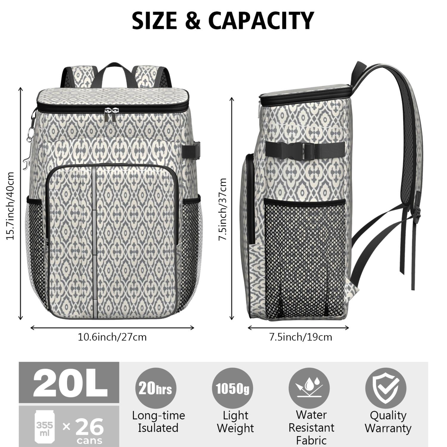 Travel Cooler Bag - Boho Bohemia Pioneer Flower Geometric Line Art Camping Beer Cooler Backpack with Bottle Opener- Waterproof Insulated Picnic Backpacks - Cooler Bag for Beach