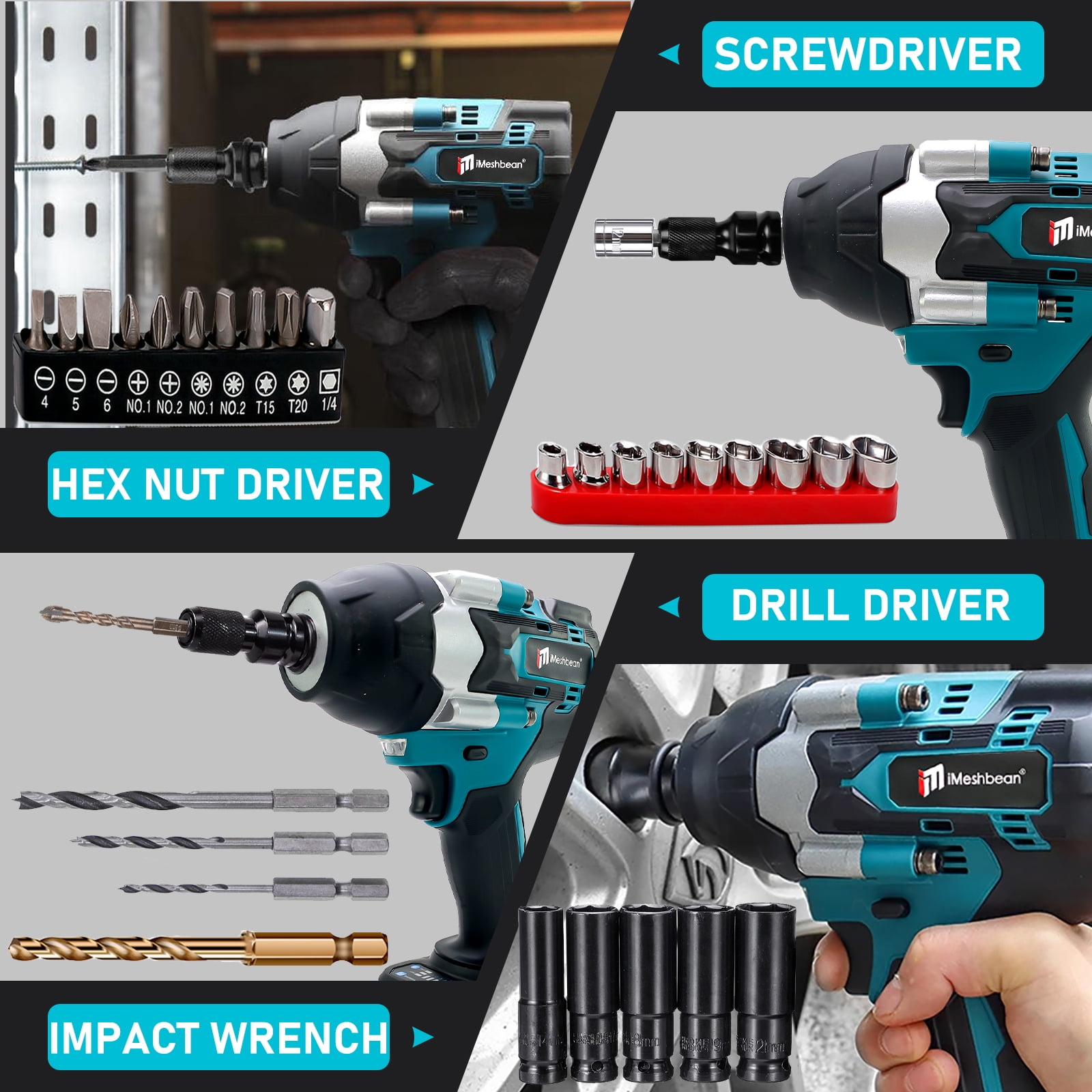 iMeshbean 21V Lithium‑Ion Brushless Cordless High‑Torque 1/2 in. Electric Impact Wrench