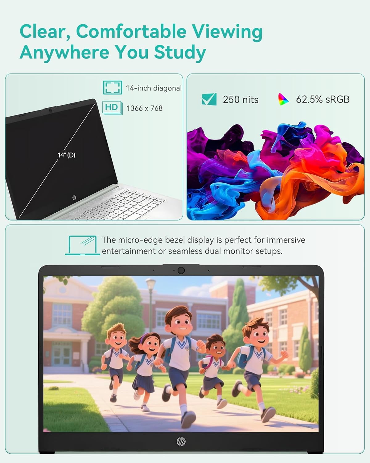 HP 14" Laptop Student Business Computer, Intel N150 Processor, 1-Year Microsoft 365, 32GB RAM, 128GB UFS, 256GB Micro SD Card, Copilot AI, Windows 11 Pro