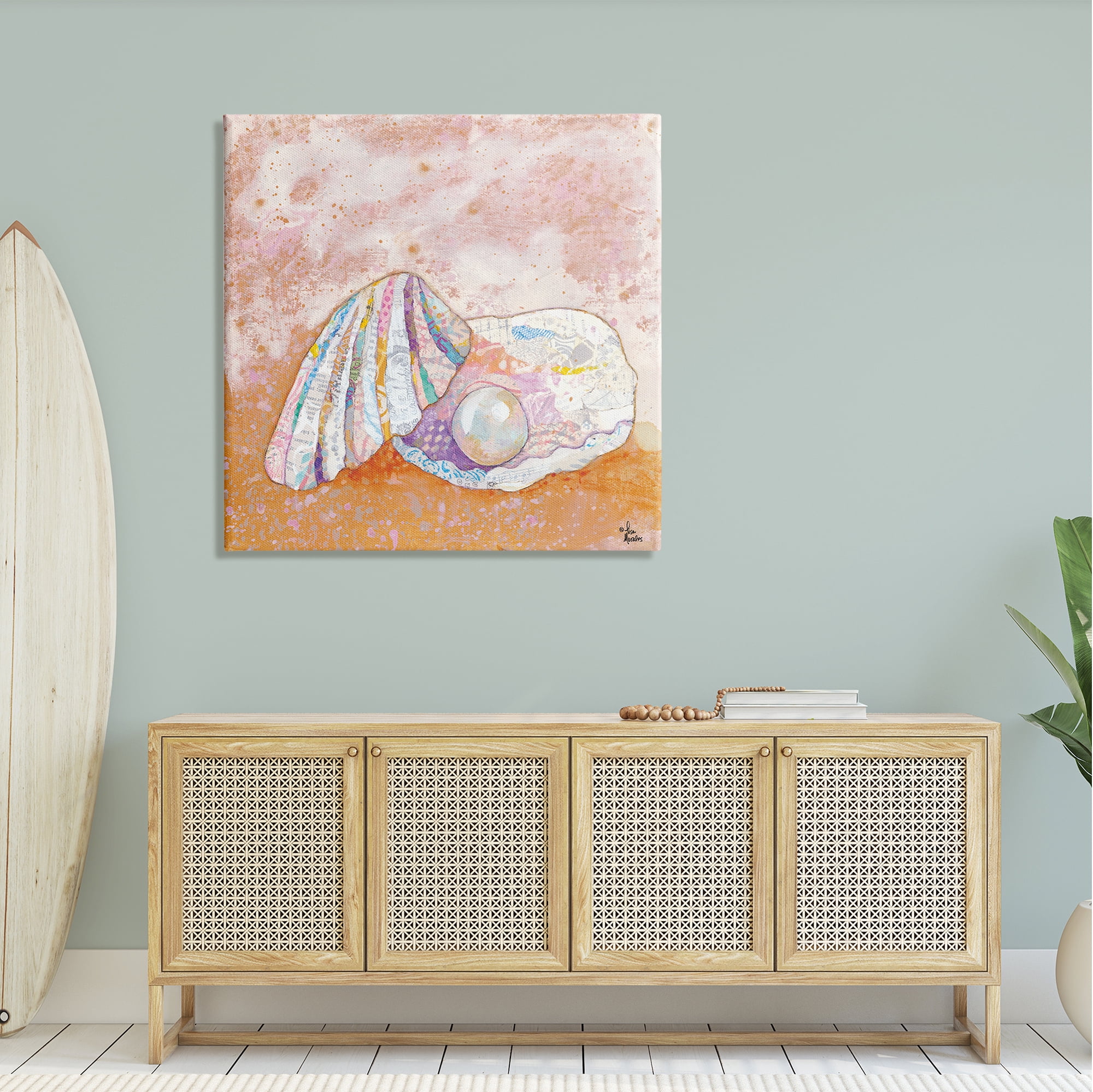 Stupell Industries Collaged Clam Shell Pearl Mixed Speckled Ephemera Painting Gallery Wrapped Canvas Print Wall Art, Design by Lisa Morales