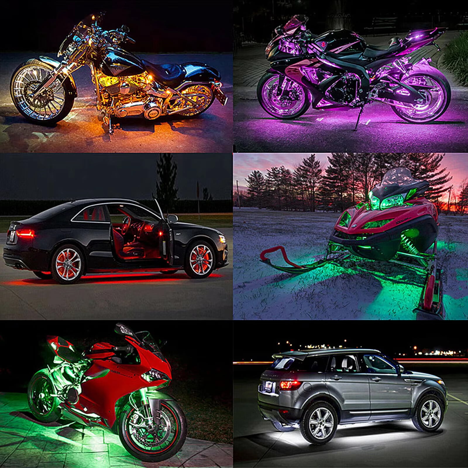 AUTOXBERT 12PCS Motorcycle Underglow RGB LED Strip Motorcycle Light Kit Bluetooth APP Control Waterproof (6.8/8.9/12.8 in)