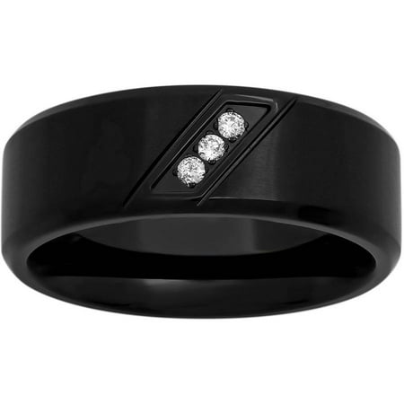 Men's Black Stainless Steel Diamond Accent Wedding Band - Mens Ring