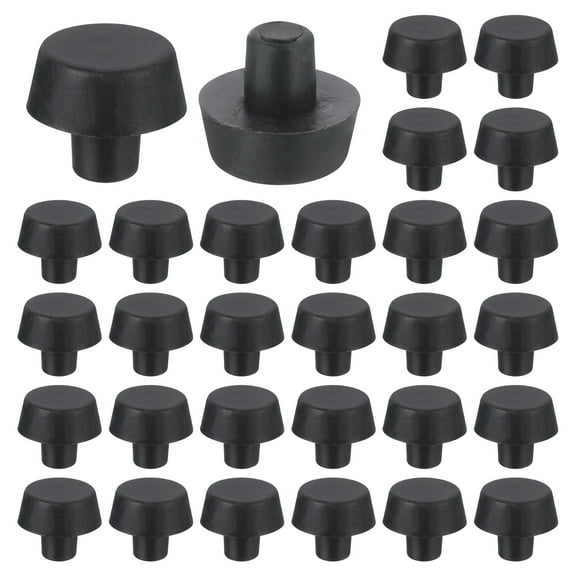 30 Pcs Rubber Stem Bumper Glides, Glass Top Table Bumpers with Stem, Patio Table Spacers 1/4 Inch Hole, Black