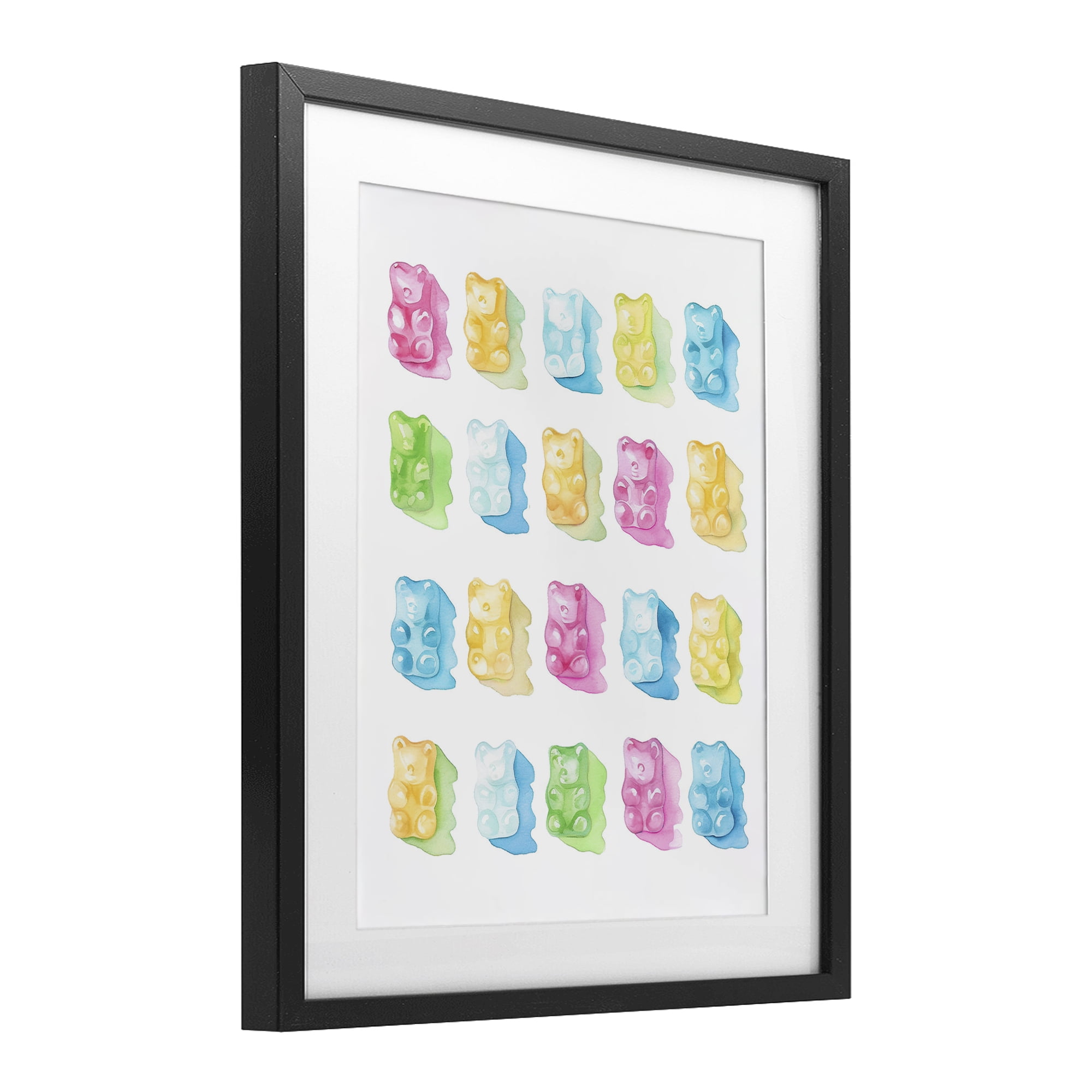 Pastel Candy Bears Collection Black Framed Print Under Glass, design by Lil' Rue