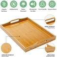 thumbnail image 4 of Bamboo Serving Tray with Handles,14.96"* 9.84" Wooden Breakfast Trays for Eating Coffee Table, Modern Nesting Decorative Tray, Light Sturdy Rectangle Large & Medium Trays Set for Food Lap Couch, 4 of 6