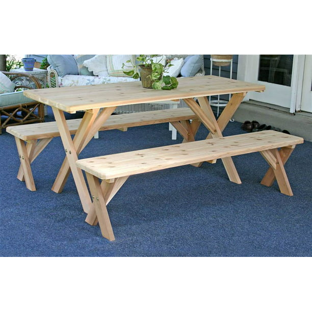 Backyard Bash Picnic Table W 2 Detached, Wooden Picnic Tables With Detached Benches