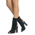 thumbnail image 4 of Leatherette Peep Toe - Back Cut Out Mid Height Fashion Bootie - High Heel Scuba Sock Boot 5, 4 of 4