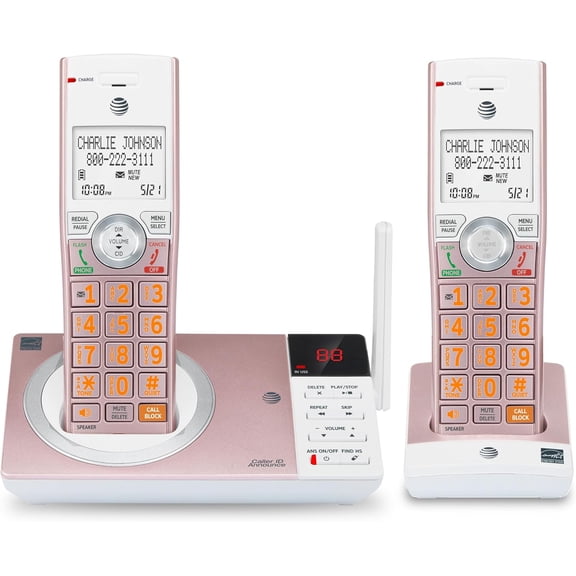 Pre-Owned AT&T CL82257 DECT 6.0 2 Handset Cordless Phone with Answering Machine, Rose Gold