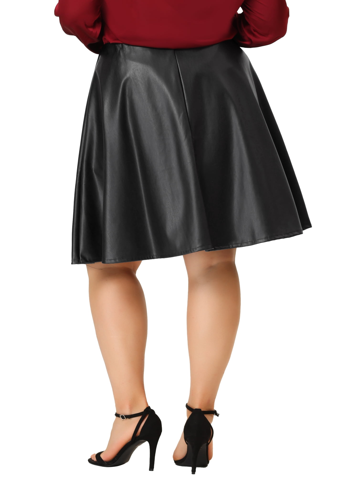Unique Bargains Women's Plus Size PU Skirt A-Line Versatile Flared Party Skirts