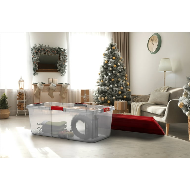 Hefty 113 Quart Clear Plastic Latched Christmas Storage Container