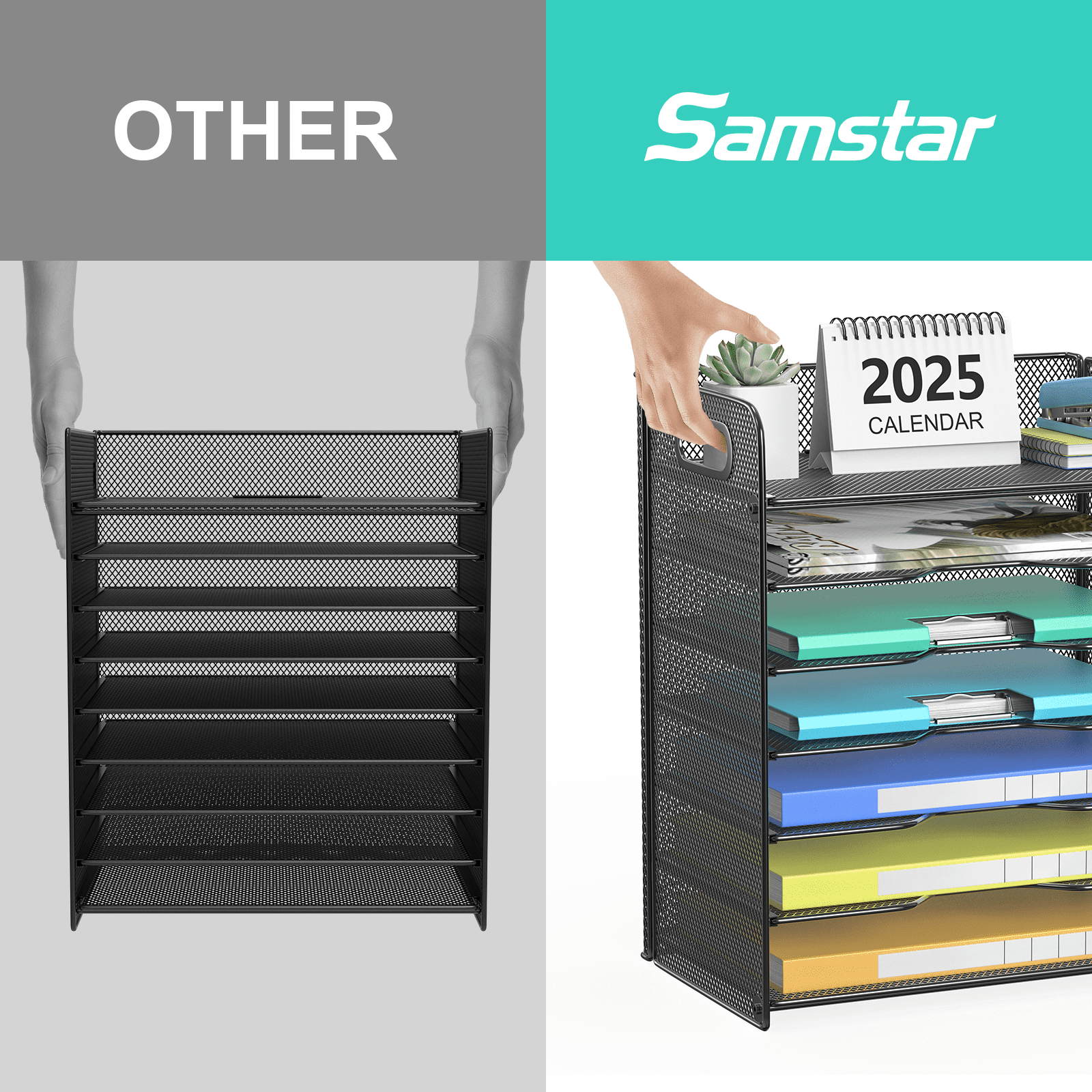 Samstar Desk Organizer with Handle, Paper Organizer Letter Tray File Rack Paper Storage Holder Shelves,7 Tier
