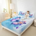 thumbnail image 3 of Manfei Girls Butterfly Animal Bed Sheets, Blue Watercolor King Sheets, Kawaii Princess Style Sheet Set, Lightweight Room Decor, 4 Pieces, 3 of 6
