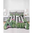 thumbnail image 2 of Quilts Full Size Bedding Set, Green Cactus Tropical Lightweight Quilted Comforter, Black White Buffalo Plaid Summer Soft Reversible Bedspread Coverlet with Pillow Covers for All Season, 78" x 90", 2 of 7