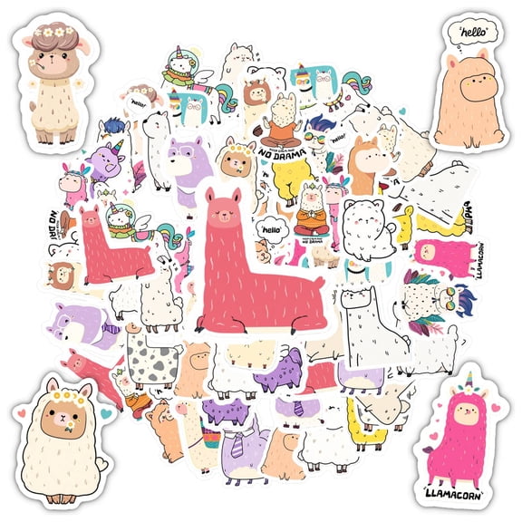 35pcs-50pcs Cute Stationery Stickers Llama Animal Kids Stickers DIY Stickers for Laptop Suitcase Phone
