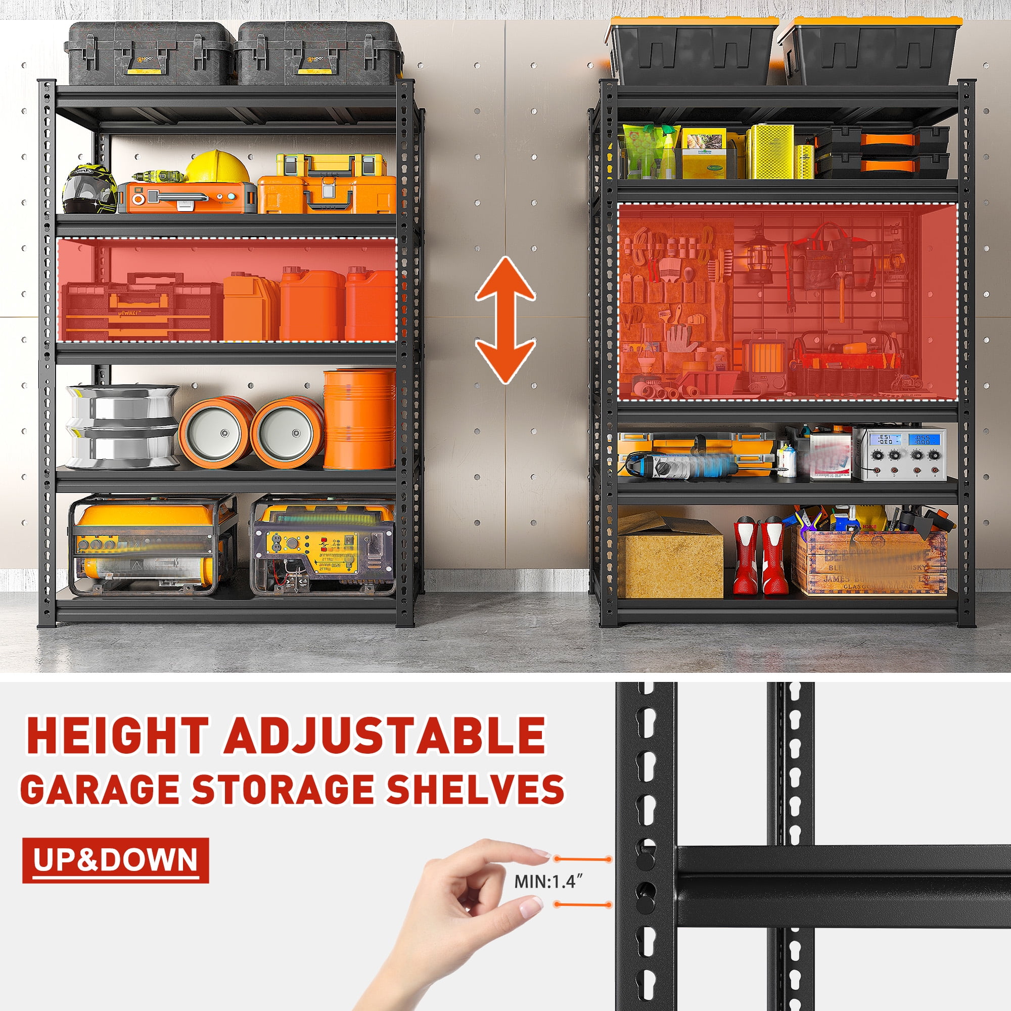 Storage Shelves Heavy Duty Garage Shelving Unit 2000Lbs 5 Tier Adjustable Metal Storage Rack for Basement Pantry,36"W x 72"H x 18"D Black