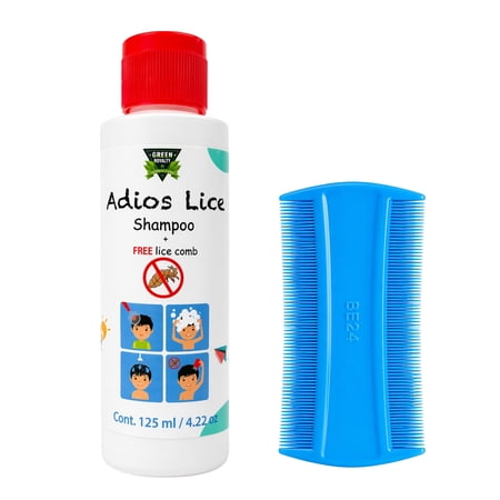 Adios Lice Shampoo with Detangling Comb Set, Daily Hair Cleansing Shampoo with Dual-Sided Comb, Hair Care Kit for Kids and Adults, Gentle Scalp and Hair Routine, 125 ml, Hair Lice Remover