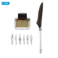 thumbnail image 3 of Uxcell 21.5cm/8.5" Carved Feather Pen Set, Vintage Quill Pen with Ink Set 6 Replacement Nibs for Writing Dip Pen, Brown, 3 of 5