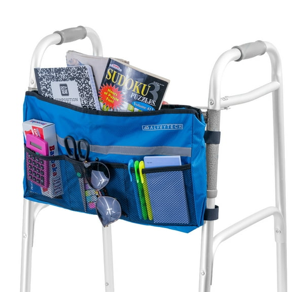 AlveyTech Deluxe Universal Rollator Bags with Multiple Pockets, Medical Mobility, 4-Wheelers, (Blue)