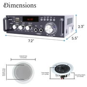 Home Theater System Kit – 2 Channel 600 Watts Bluetooth Amplifier w/ 2 QTY of 5.25 Framed Ceiling Speakers 175W Each, 50 ft Speaker Wire & Remote Ideal for Home, Office, Restaurant by Technical Pro